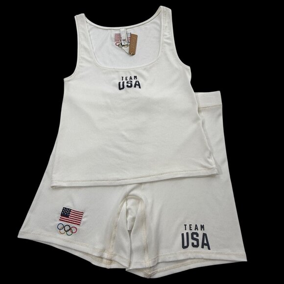 SKIMS Soft‎ Lounge Tank + Boxer Short Set Team USA White 2X/XL - Picture 14 of 15